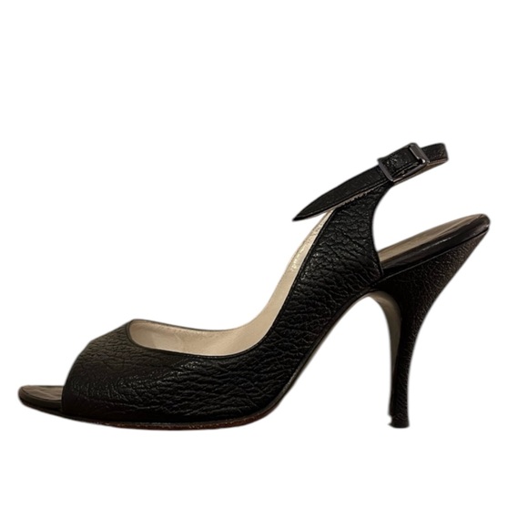 Vintage Falenti Black Leather Slingback Peep-toe heels - Picture 10 of 10